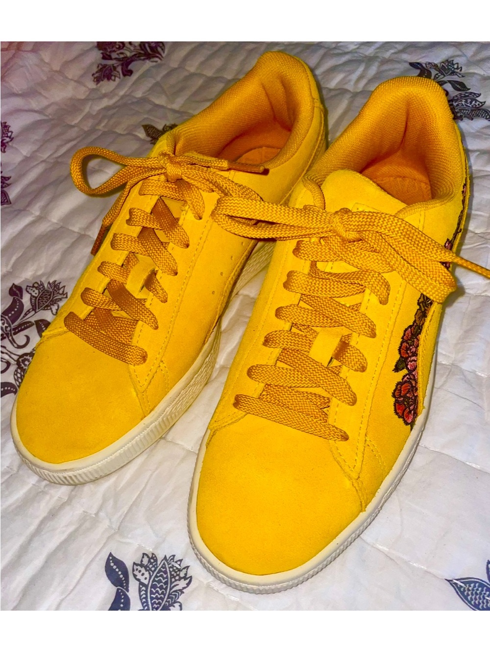 Puma Women’s Yellow Floral Accent Casual Sneakers